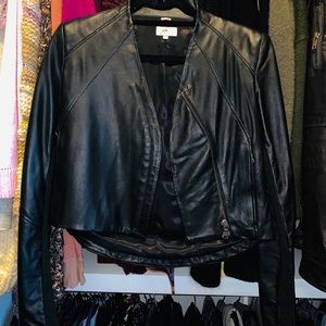 “june” cropped 100% leather moto jacket